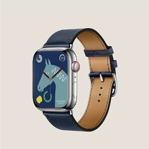 Hermes Navy Blue Leather Apple Watch